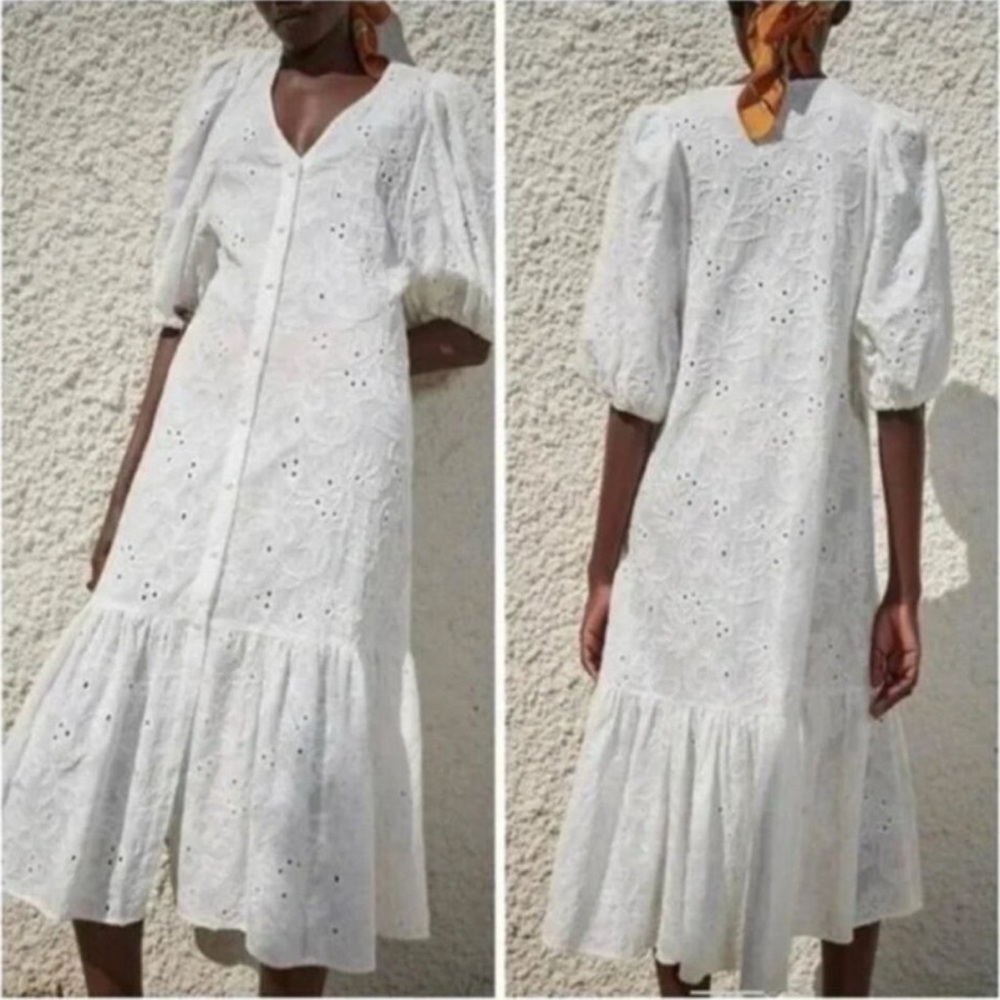 Zara White Long Sleeve Lace Dress